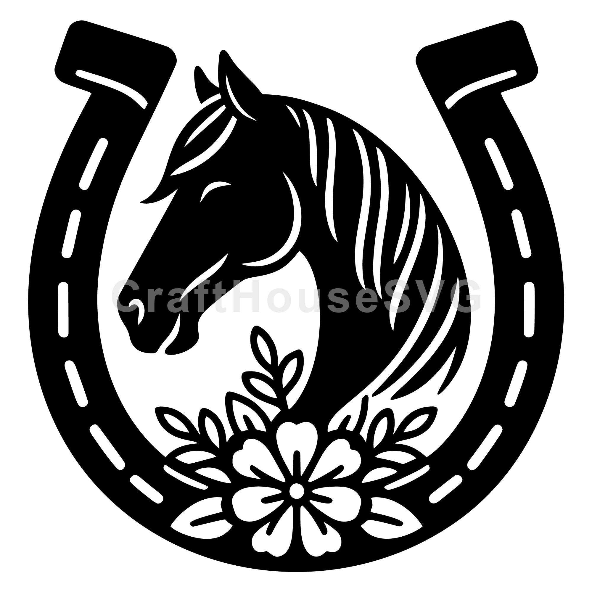 Horse Floral Horseshoe SVG