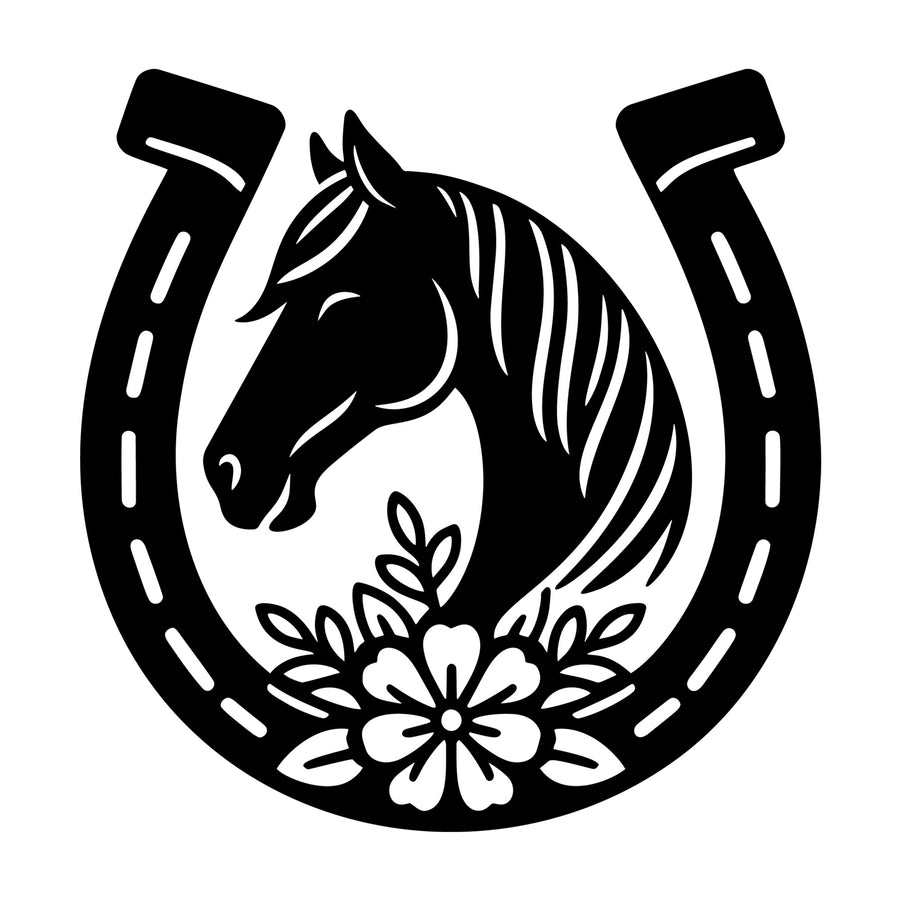 Horse Floral Horseshoe SVG design for Cricut, Silhouette, laser cutting, vinyl, sublimation, and craft projects.