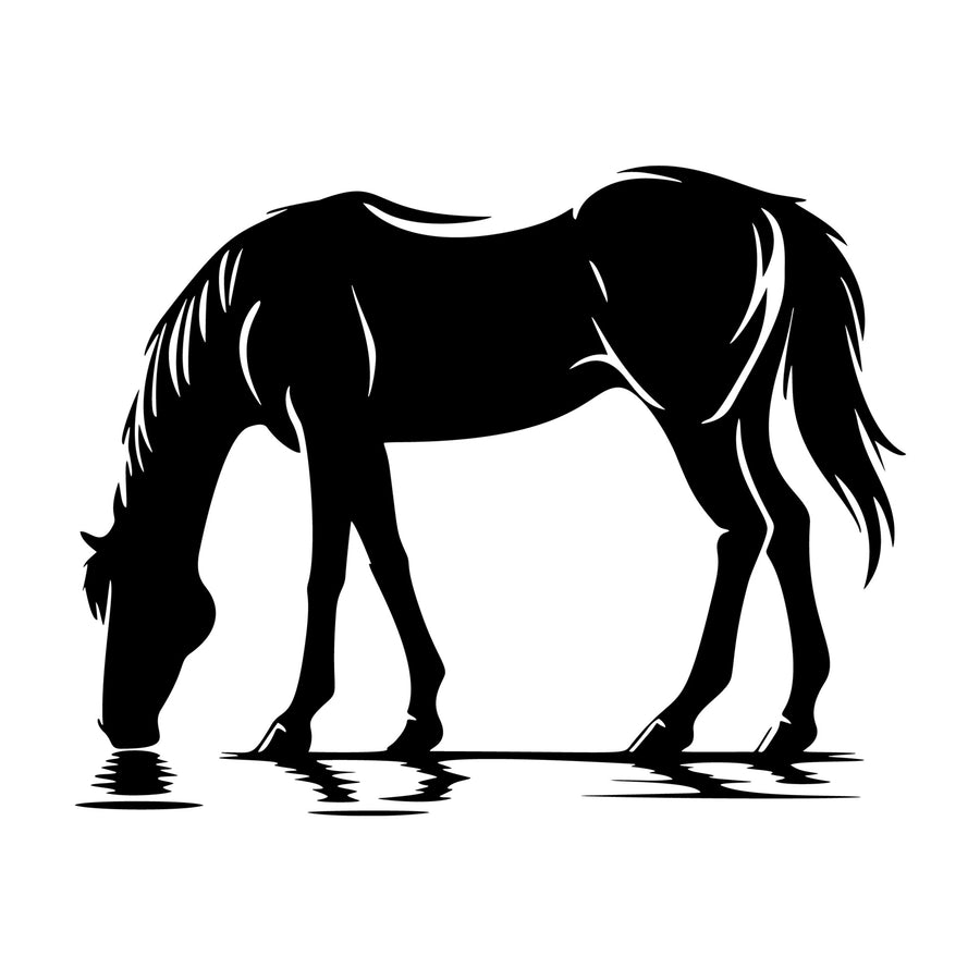 Horse drinking water SVG design for Cricut, Silhouette, laser cutting, vinyl, sublimation, and craft projects.