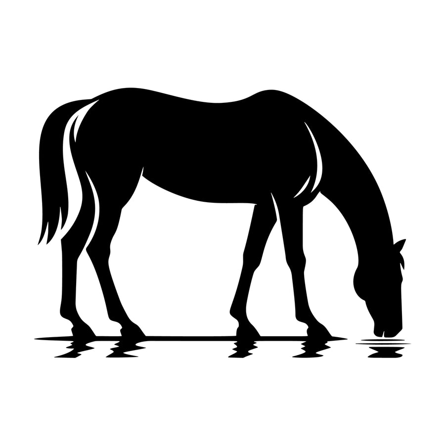 Horse drinking water side view SVG design for Cricut, Silhouette, laser cutting, vinyl, sublimation, and craft projects.