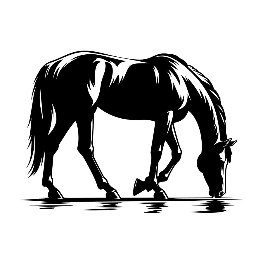Horse drinking water silhouette SVG design for Cricut, Silhouette, laser cutting, vinyl, sublimation, and craft projects.