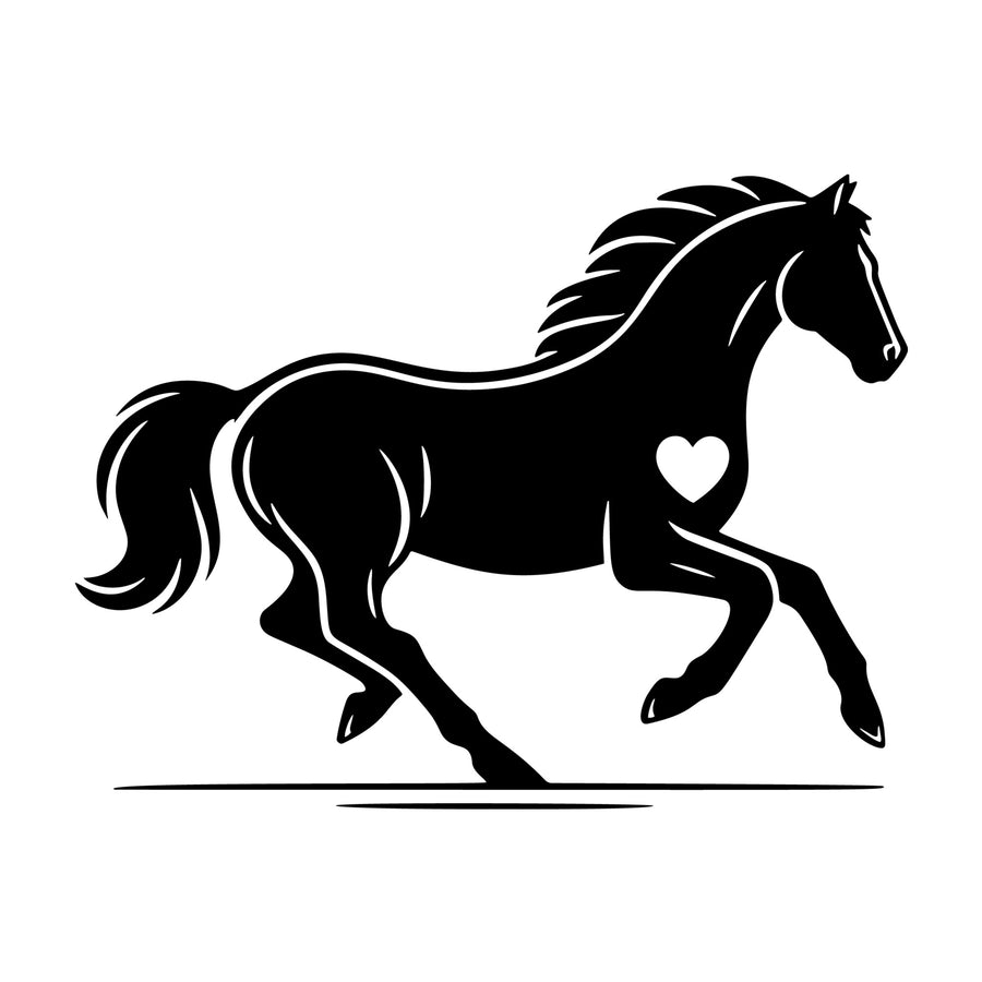 Horse galloping heart silhouette SVG design for Cricut, Silhouette, laser cutting, vinyl, sublimation, and craft projects.