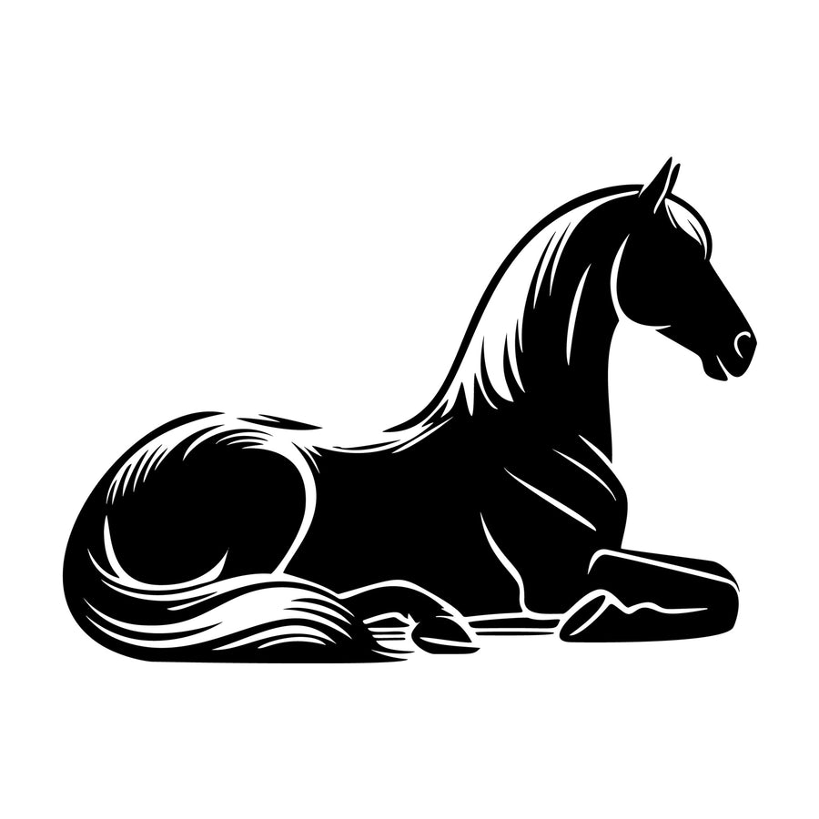 Horse lying down side view SVG design for Cricut, Silhouette, laser cutting, vinyl, sublimation, and craft projects.