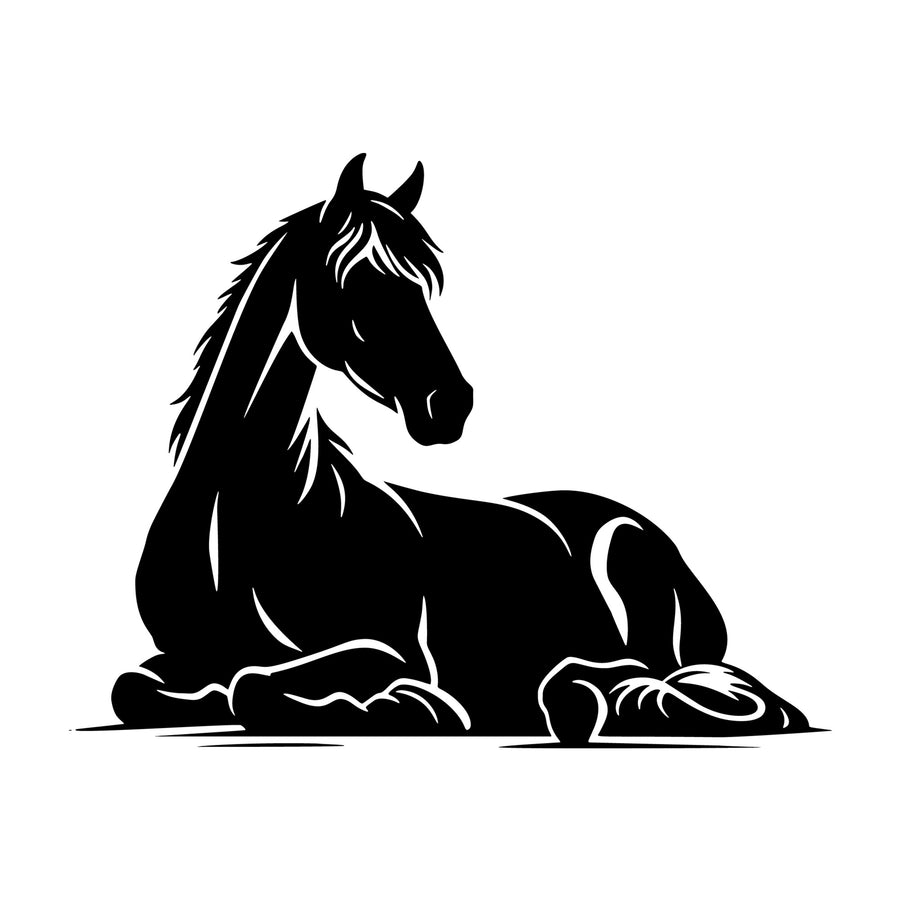 Horse lying down silhouette SVG design for Cricut, Silhouette, laser cutting, vinyl, sublimation, and craft projects.