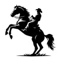 Horse rearing up with cowboy SVG design for Cricut, Silhouette, laser cutting, vinyl, sublimation, and craft projects.