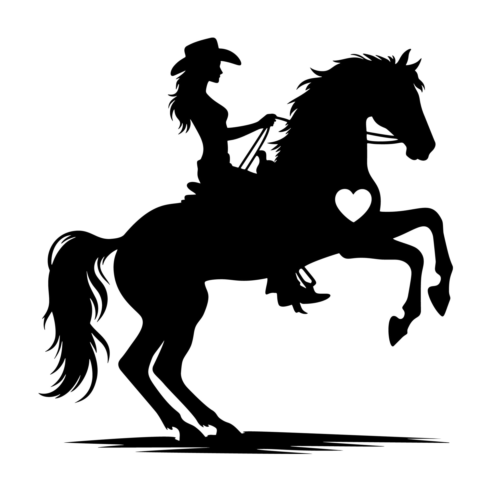 Horse rearing up with cowgirl heart SVG design for Cricut, Silhouette, laser cutting, vinyl, sublimation, and craft projects.