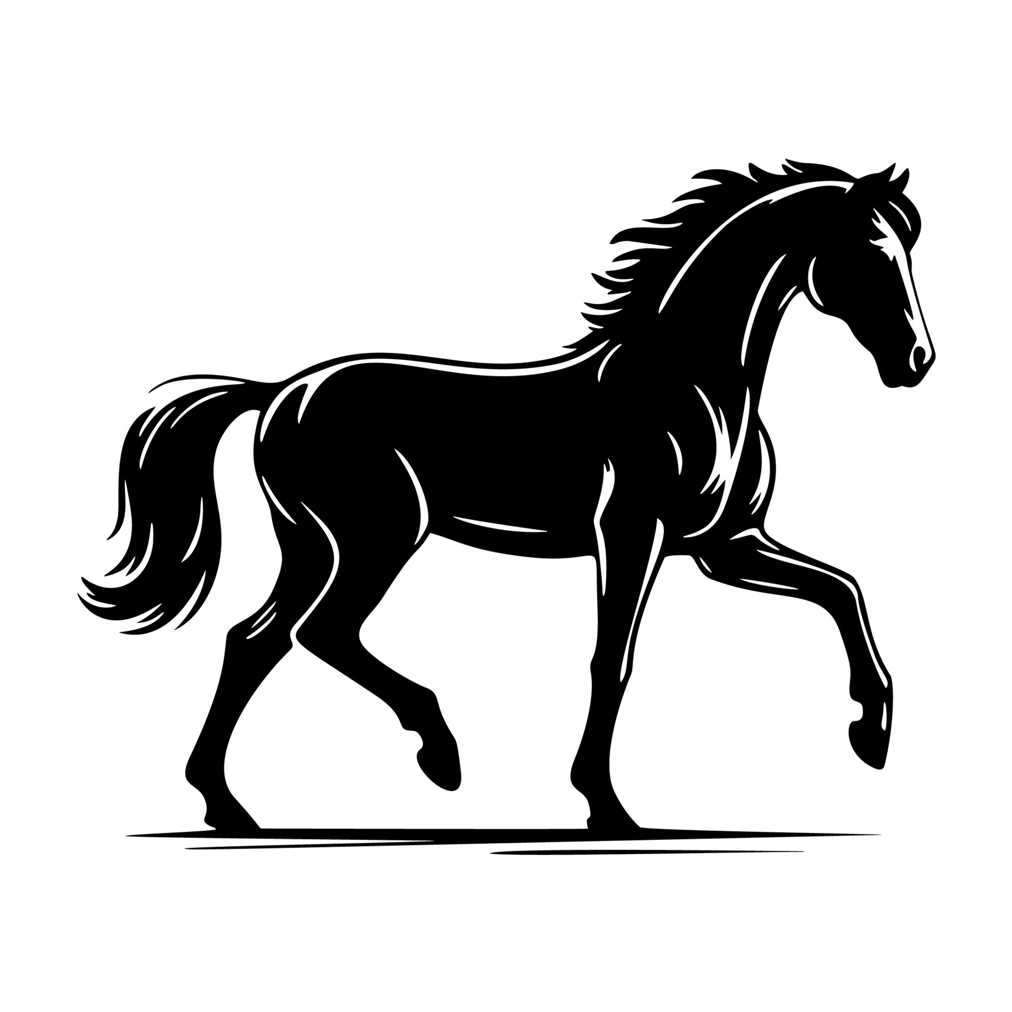Horse trotting side view SVG design for Cricut, Silhouette, laser cutting, vinyl, sublimation, and craft projects.