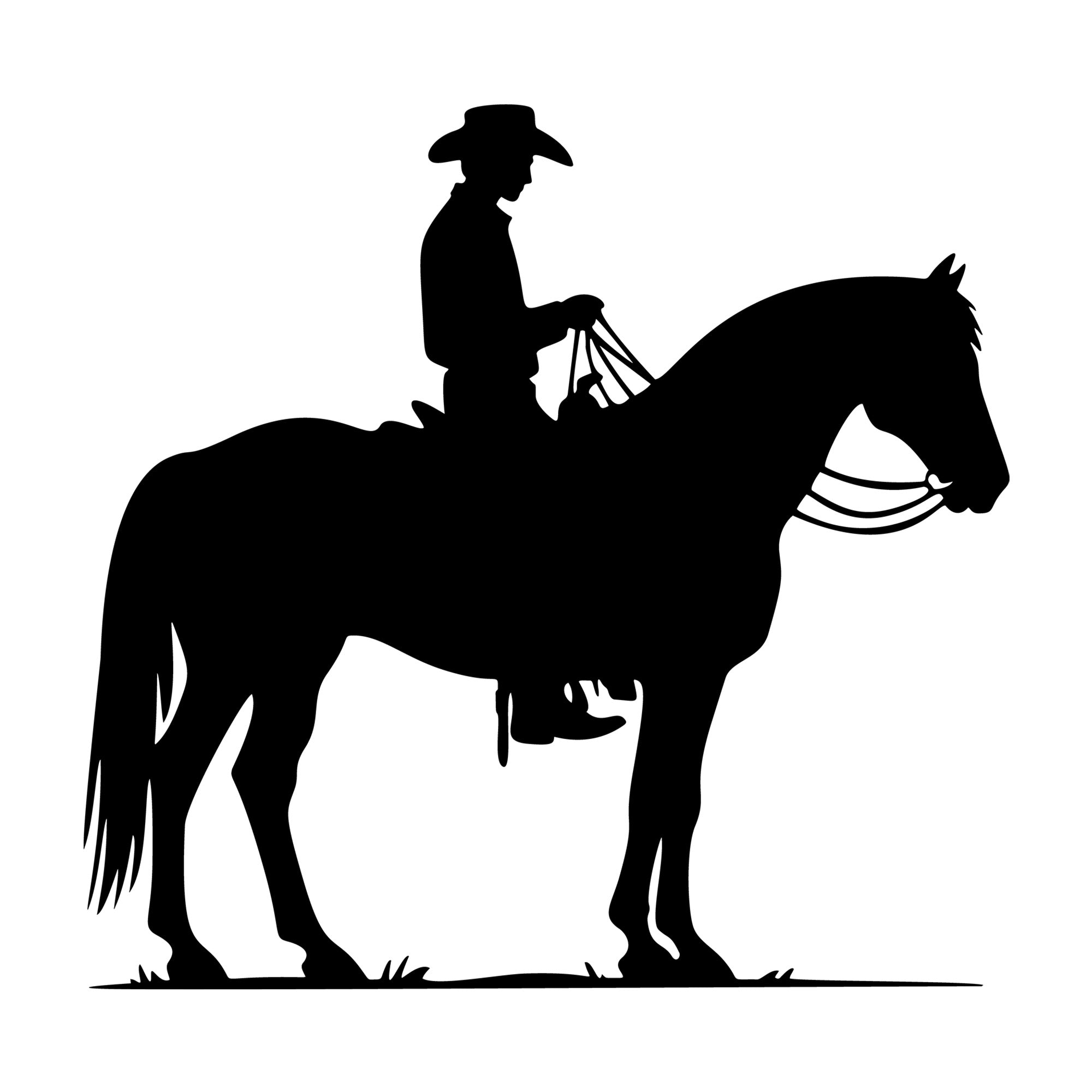 Horse with a cowboy rider SVG design for Cricut, Silhouette, laser cutting, vinyl, sublimation, and craft projects.