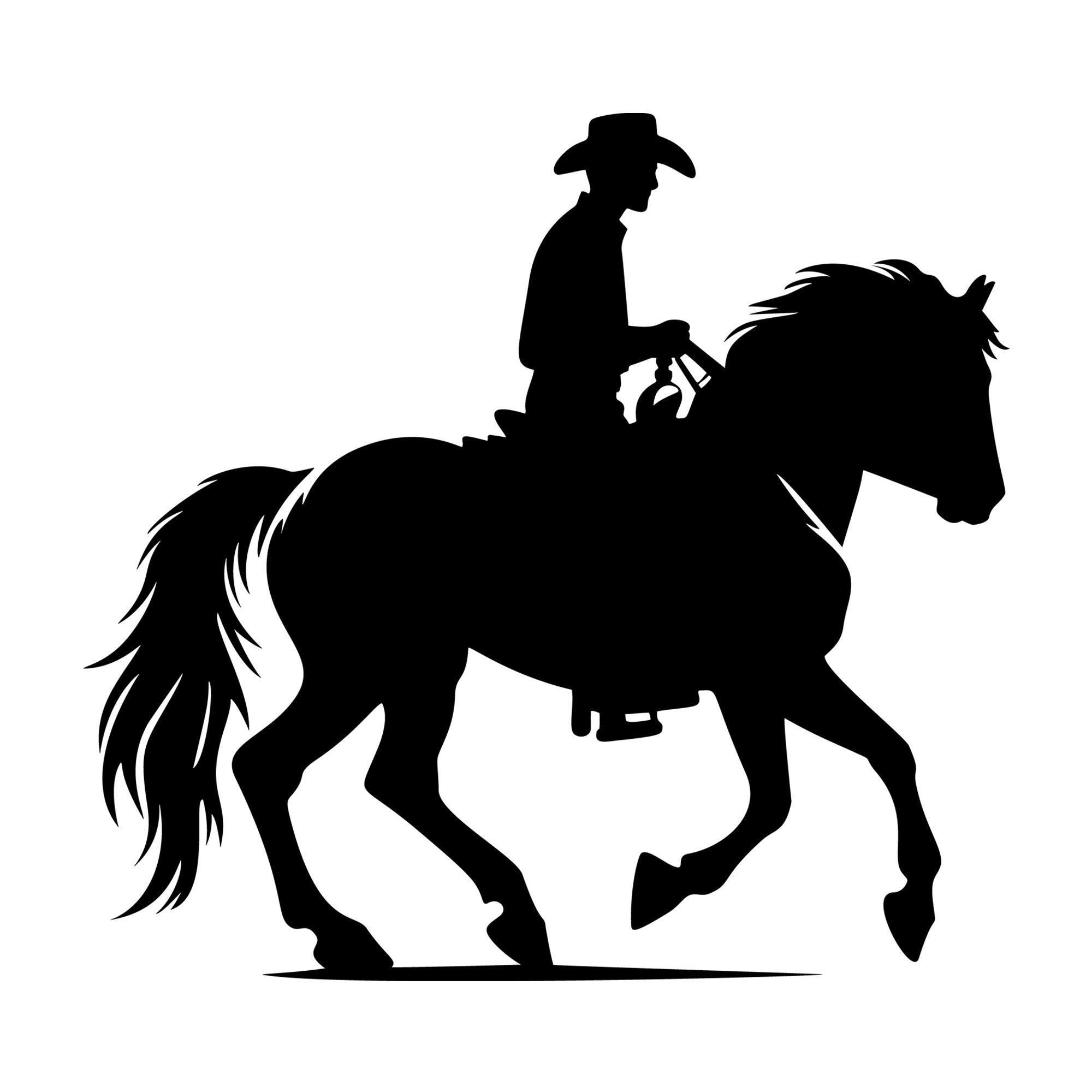 Horse with a cowboy silhouette SVG design for Cricut, Silhouette, laser cutting, vinyl, sublimation, and craft projects.