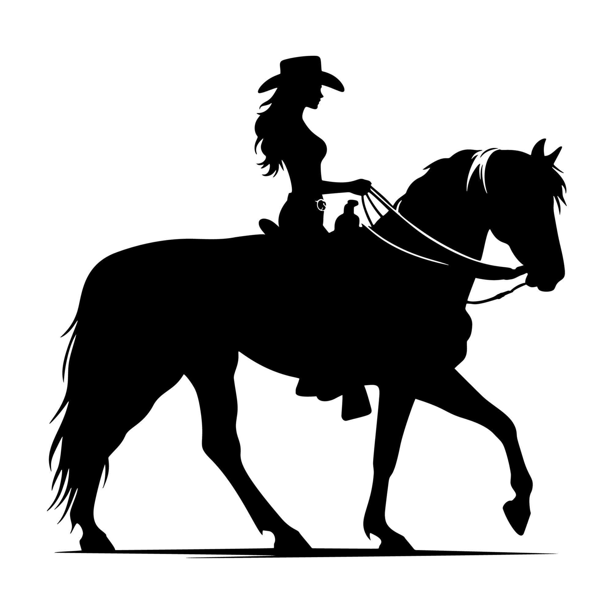 Horse with a cowgirl silhouette SVG design for Cricut, Silhouette, laser cutting, vinyl, sublimation, and craft projects.