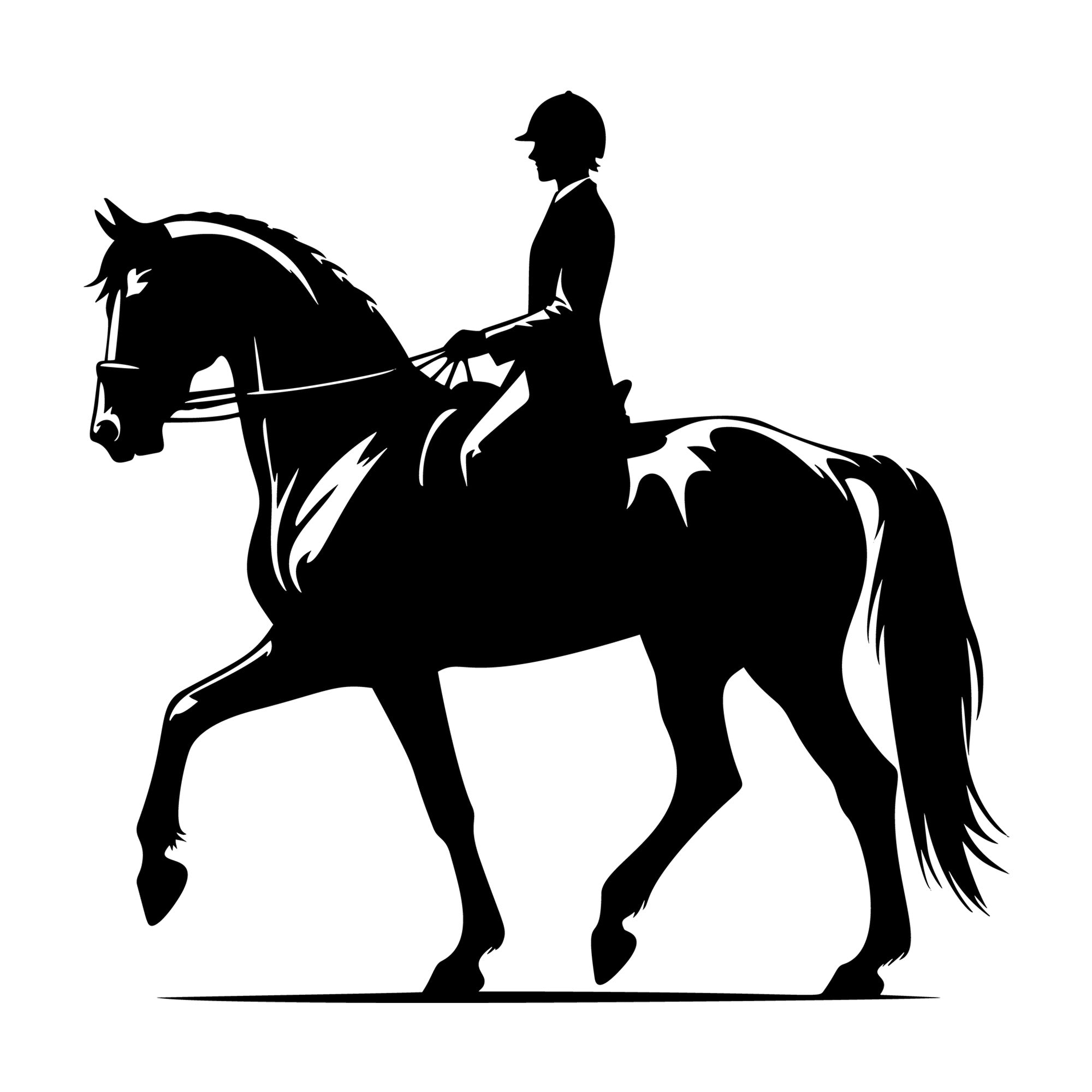 Horse with a rider SVG design for Cricut, Silhouette, laser cutting, vinyl, sublimation, and craft projects.