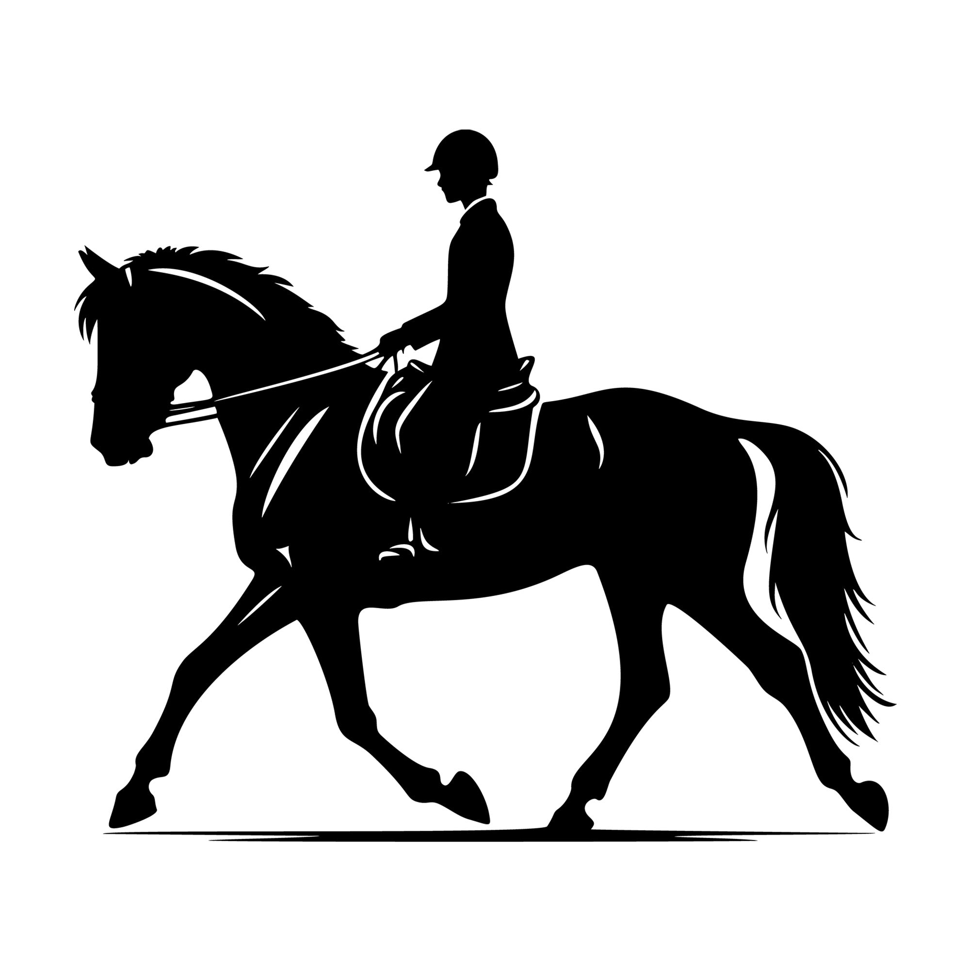 Horse with a rider side view SVG design for Cricut, Silhouette, laser cutting, vinyl, sublimation, and craft projects.
