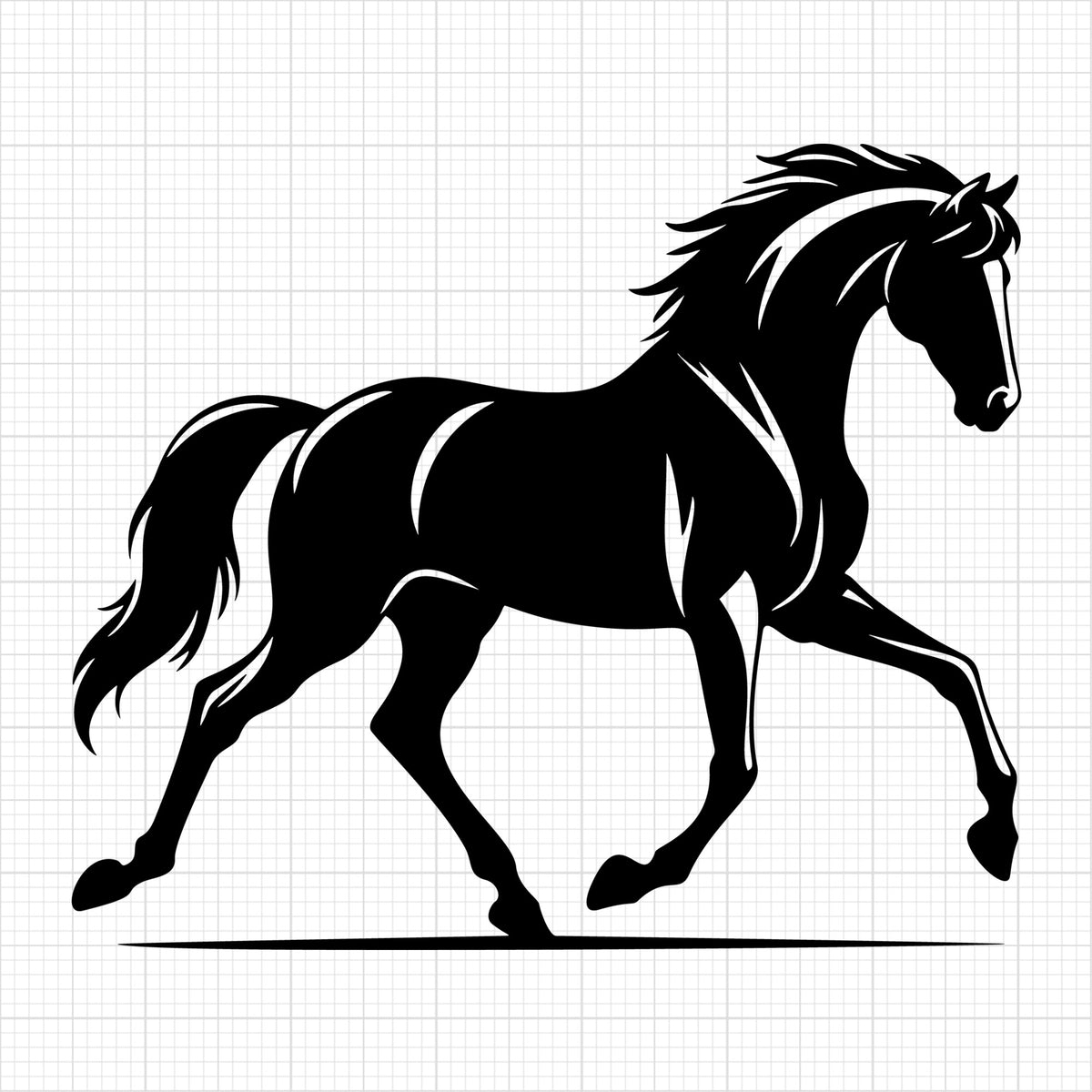 Horse cantering side view