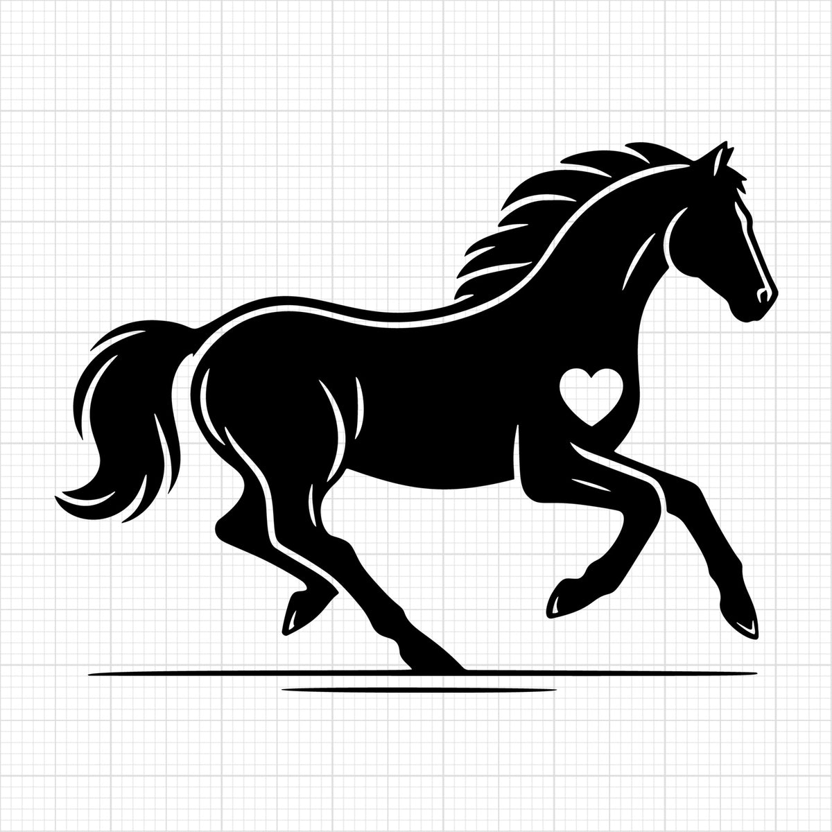 Horse galloping heart silhouette