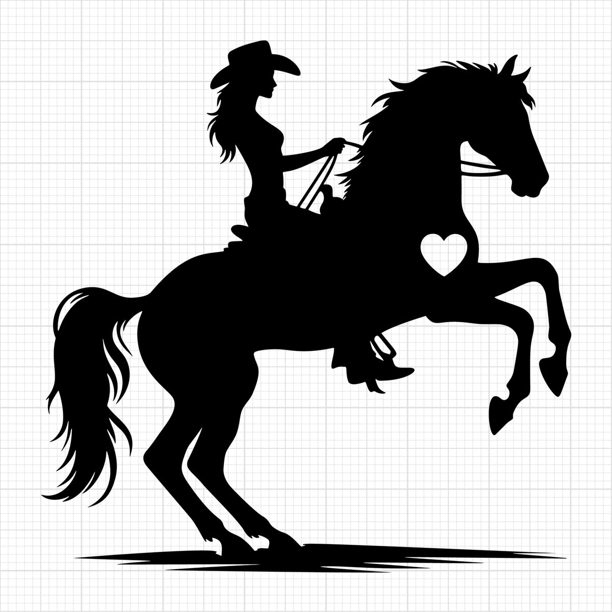Horse rearing up with cowgirl heart