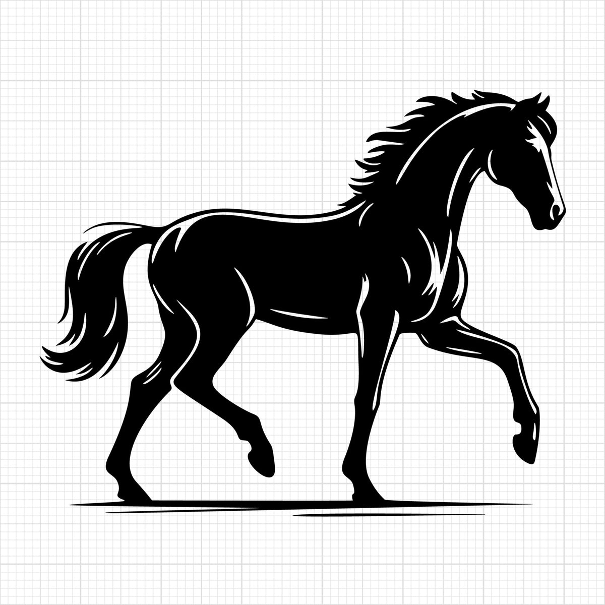 Horse trotting side view