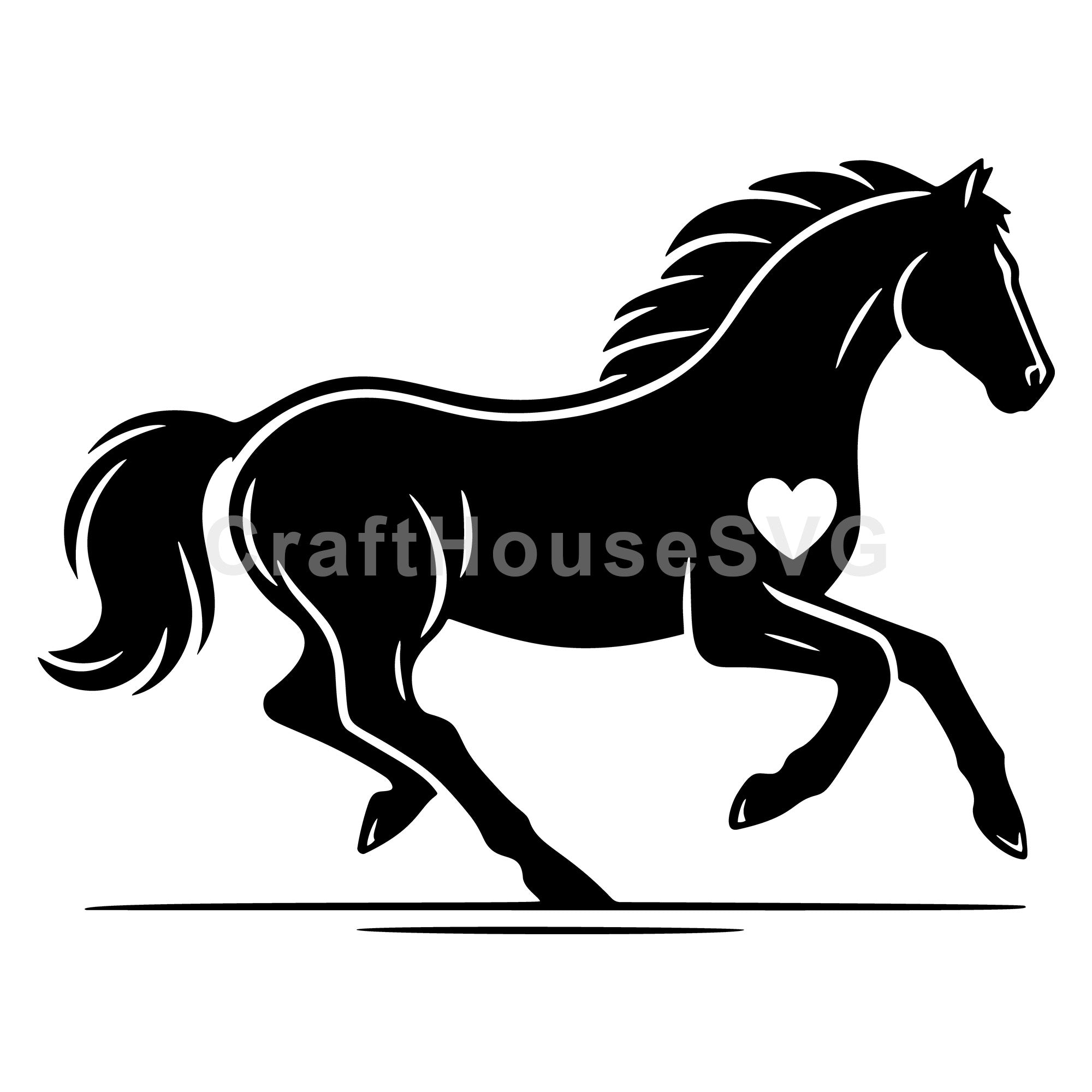 Horse galloping heart silhouette SVG