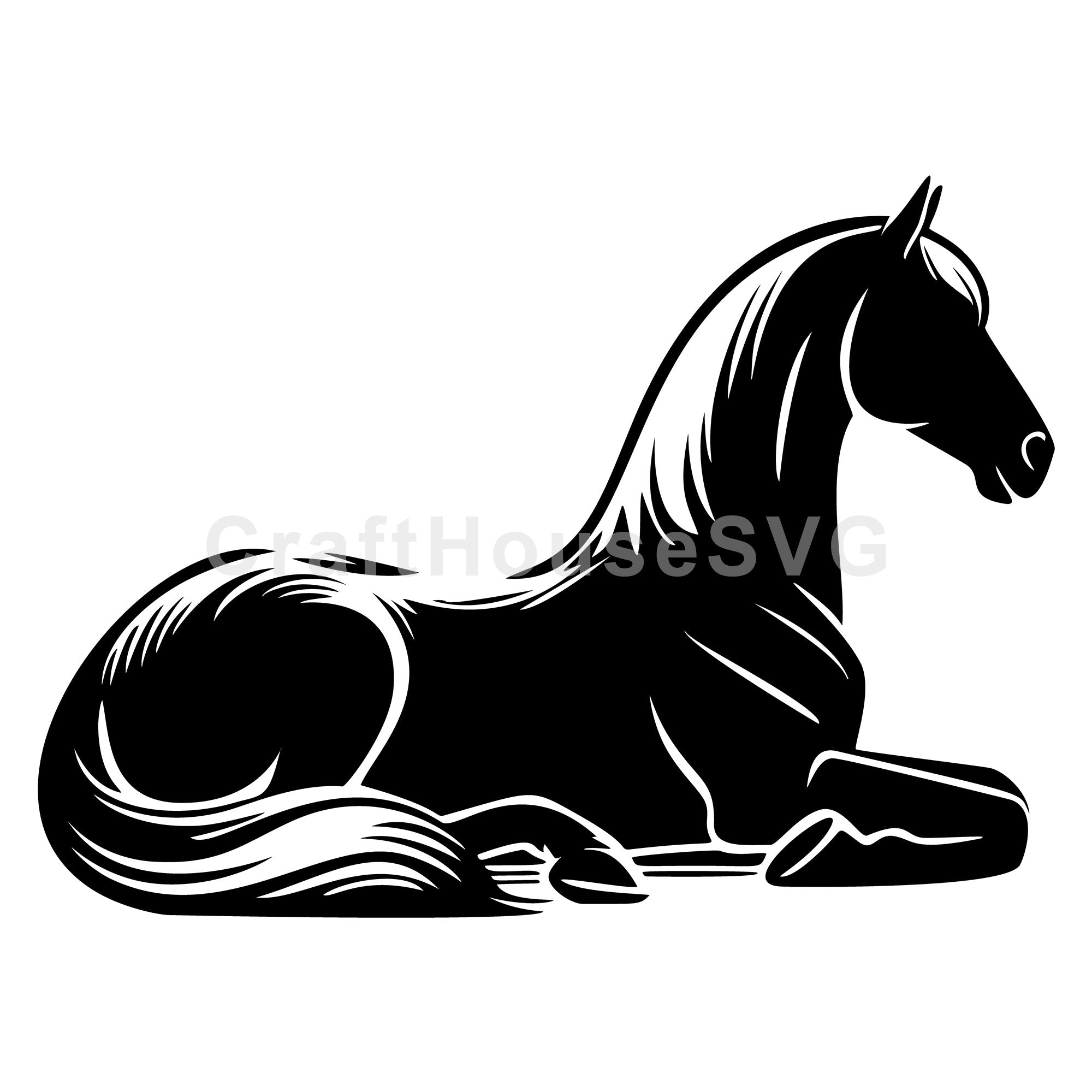 Horse lying down side view SVG