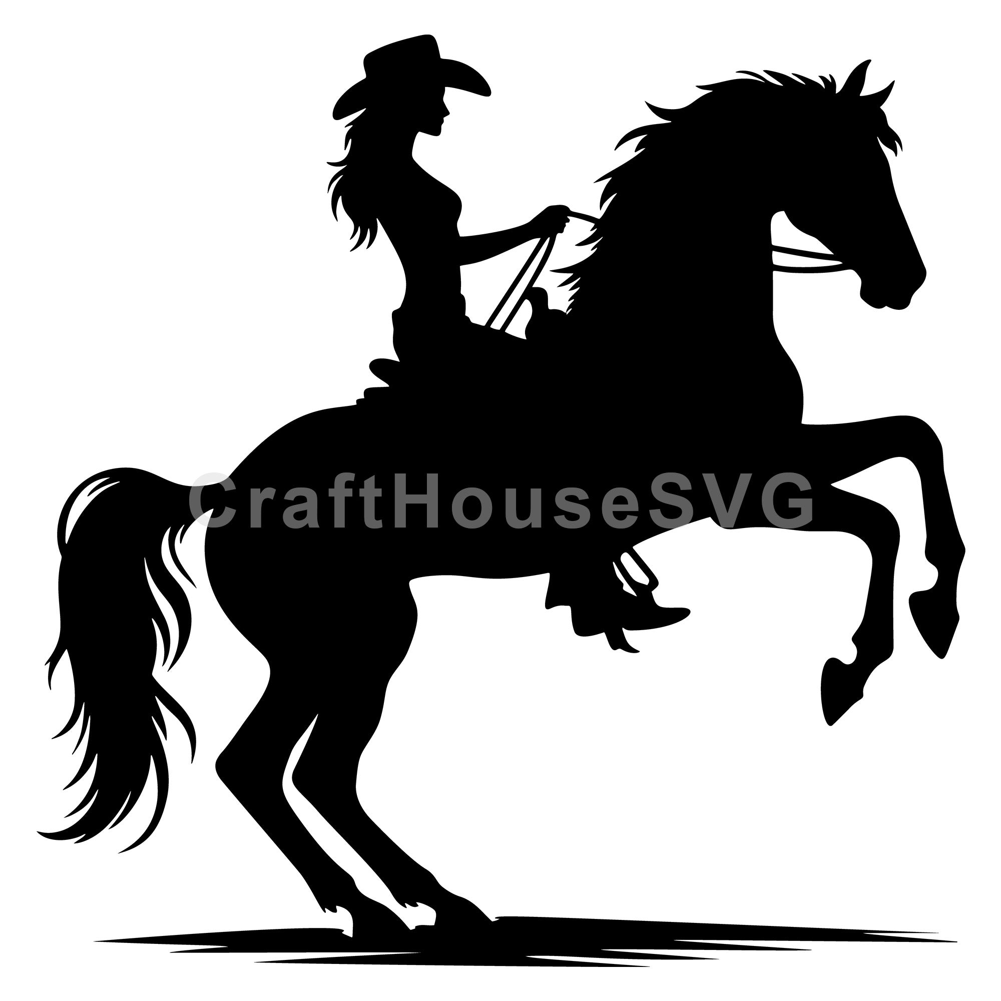 Horse rearing up with cowgirl SVG