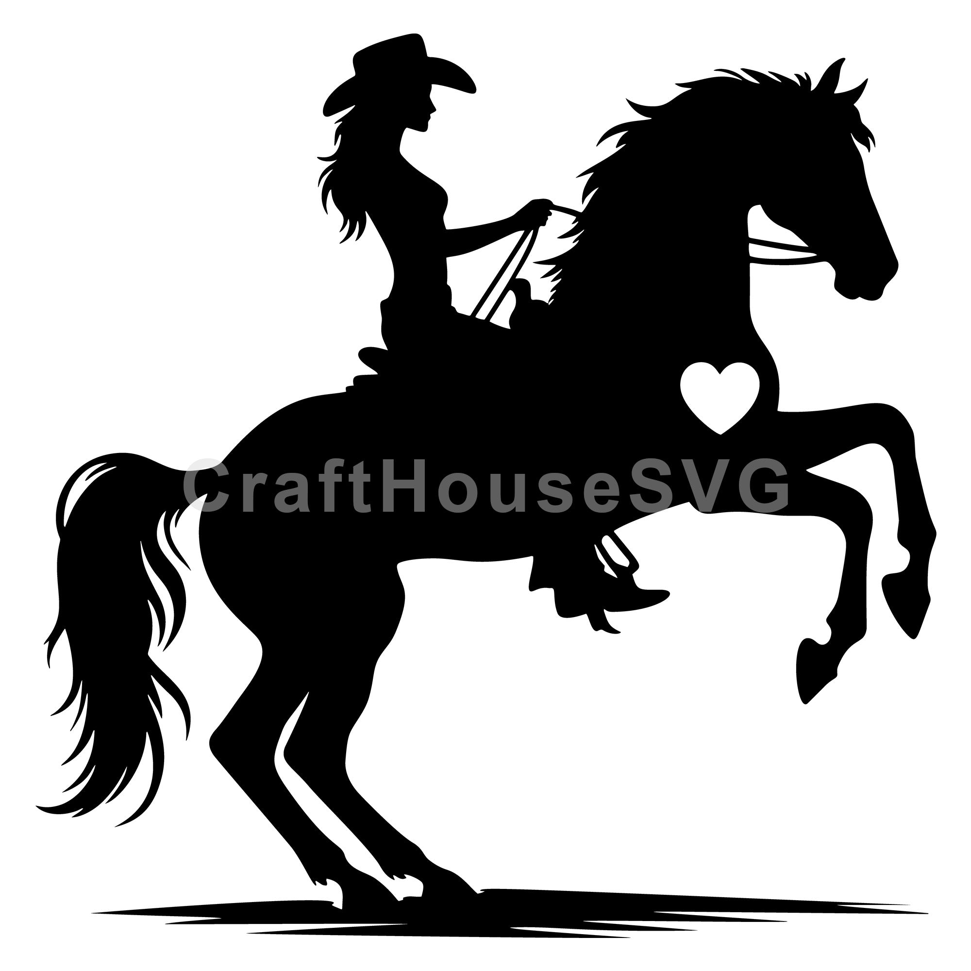 Horse rearing up with cowgirl heart SVG