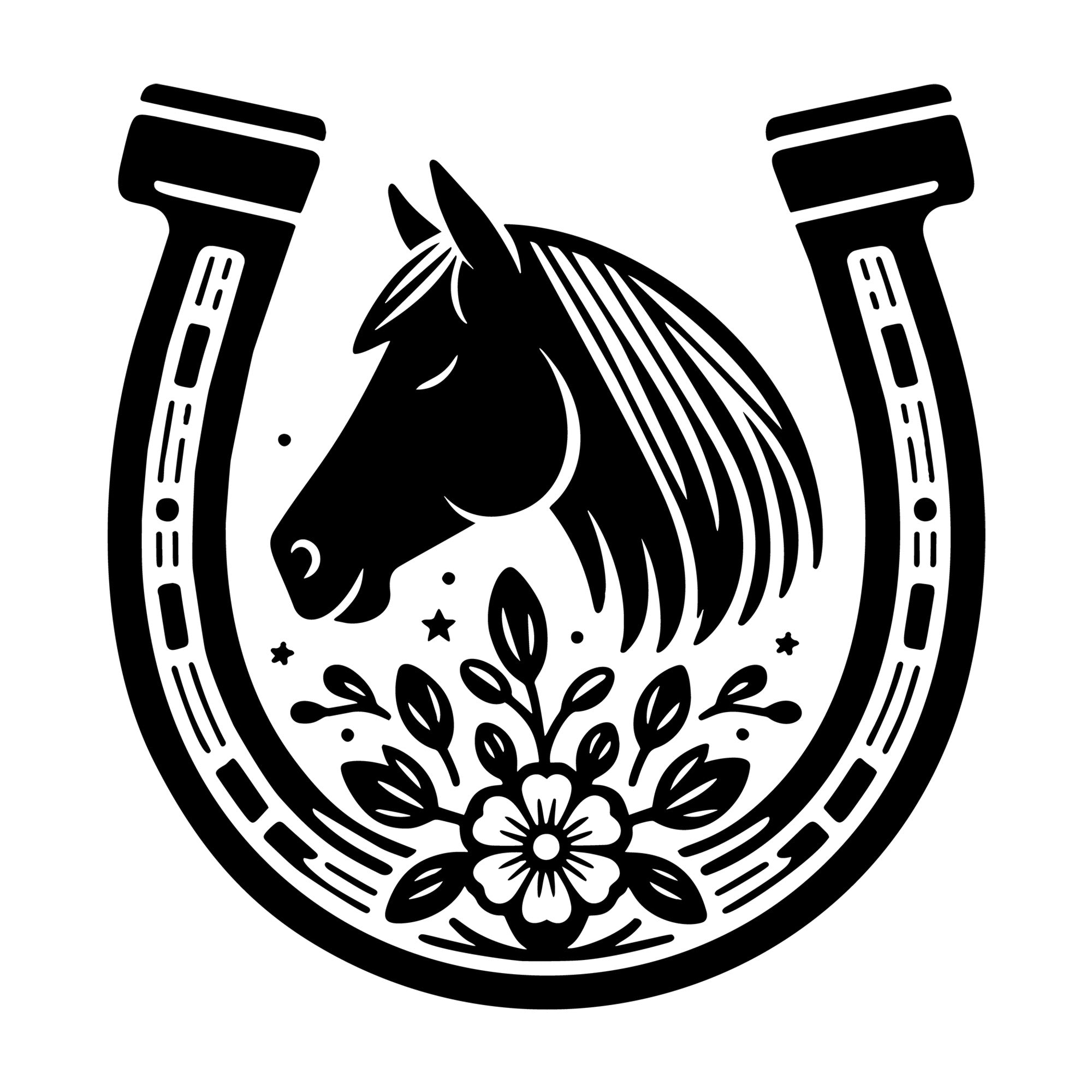 Horseshoe floral SVG design for Cricut, Silhouette, laser cutting, vinyl, sublimation, and craft projects.