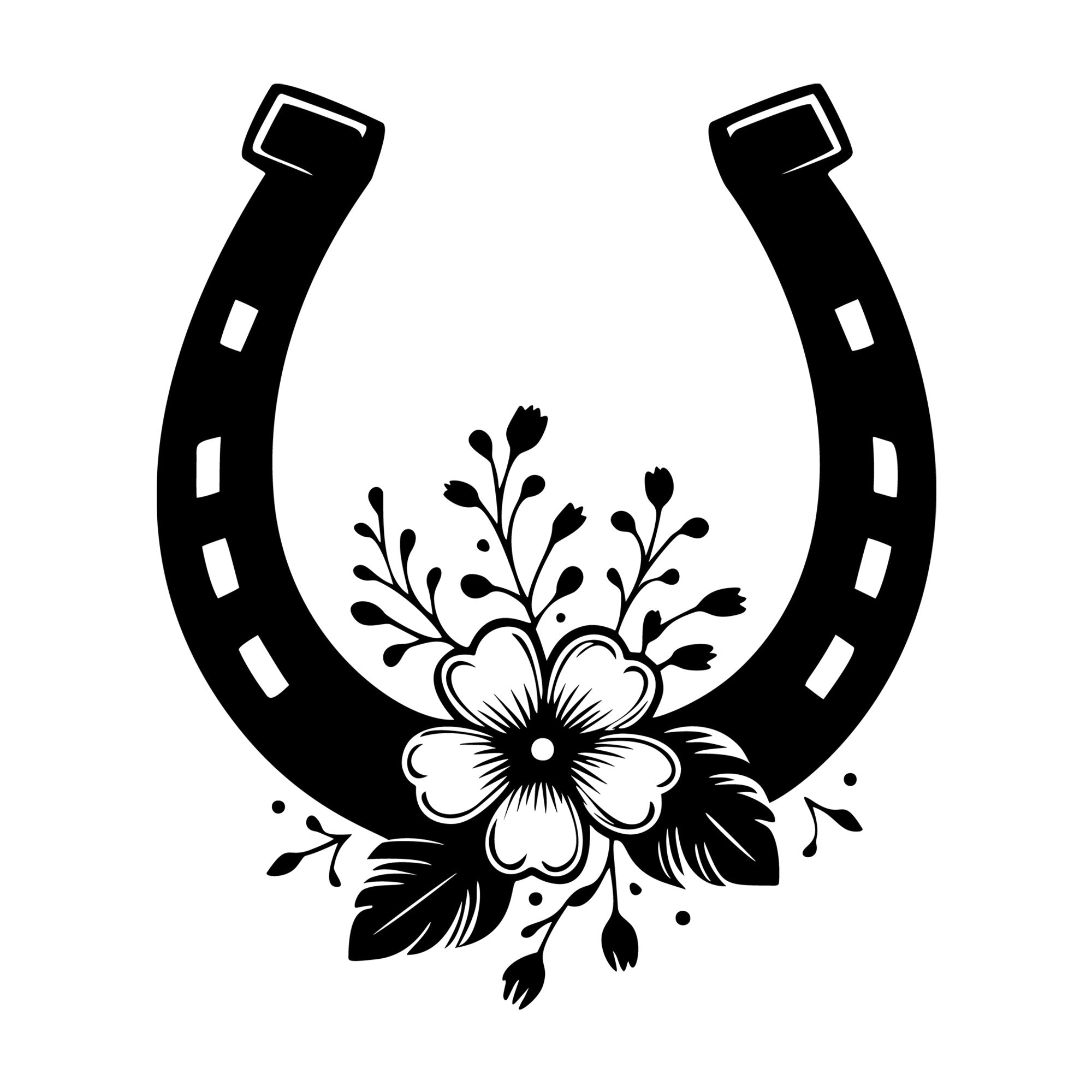 Horseshoe with Flower SVG design for Cricut, Silhouette, laser cutting, vinyl, sublimation, and craft projects.