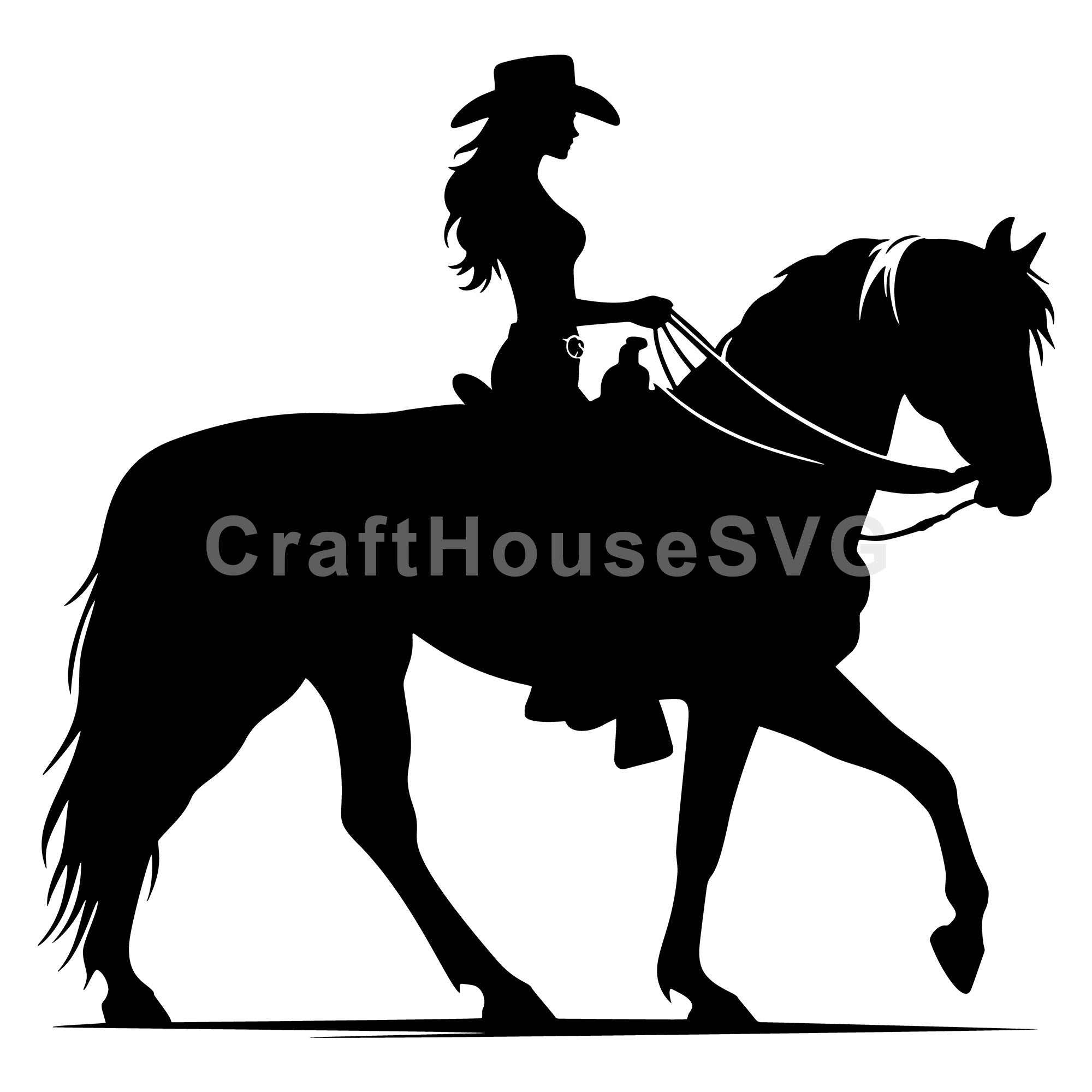 Horse with a cowgirl silhouette SVG