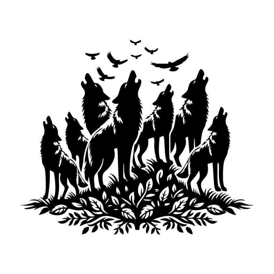 Howling Wolf Pack SVG design for Cricut, Silhouette, laser cutting, vinyl, sublimation, and craft projects.