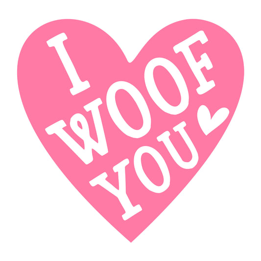 I Woof You SVG design for Cricut, Silhouette, laser cutting, vinyl, sublimation, and Valentine pet craft projects.