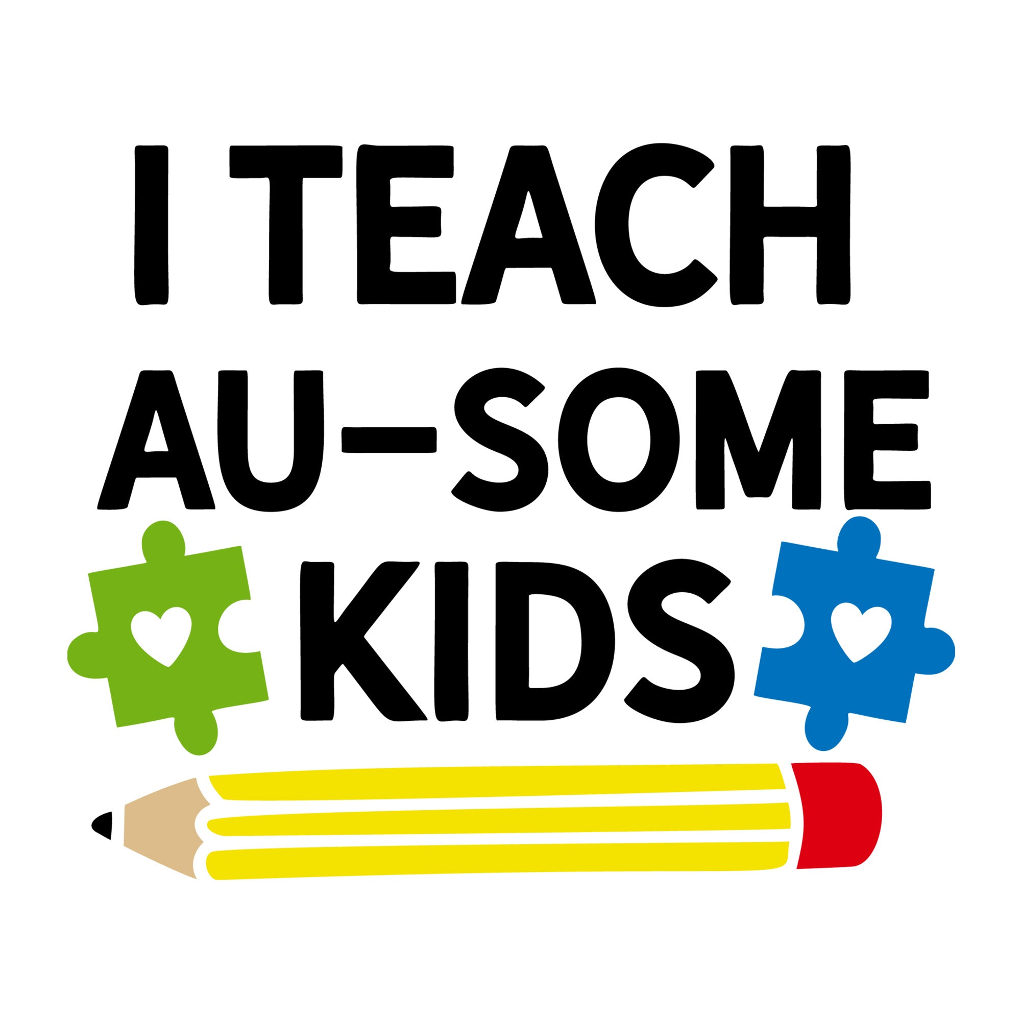 I Teach Au-some Kids SVG design for Cricut, Silhouette, laser cutting, vinyl, sublimation, autism awareness crafts, and DIY projects.