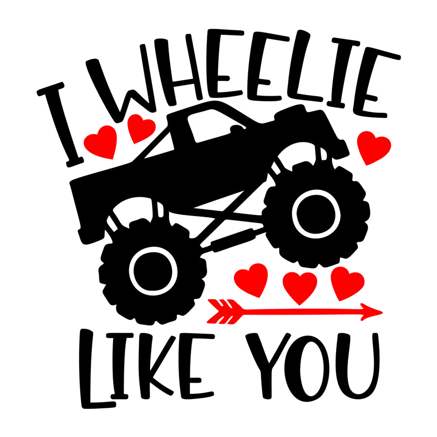 I Wheelie Love You SVG design for Cricut, Silhouette, laser cutting, vinyl, sublimation, Valentine crafts, and DIY projects.