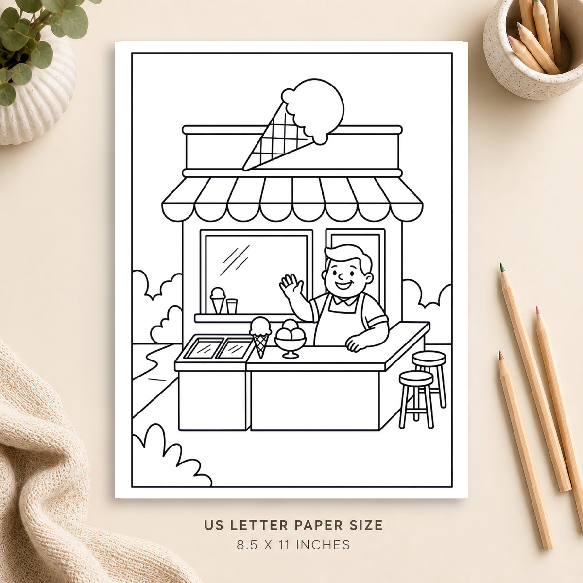 Ice Cream Shop Coloring Page 1