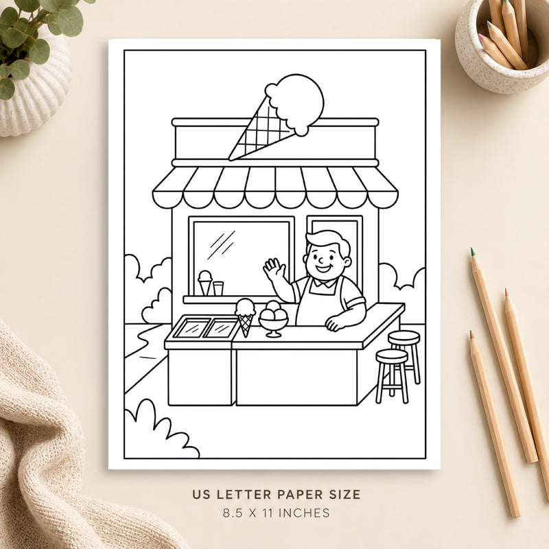 Ice Cream Shop Coloring Page 1