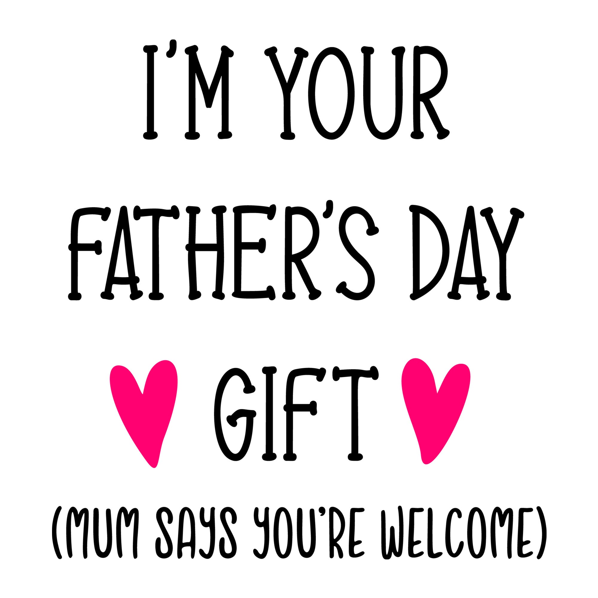 I'm Your Fathers Day Gift Mum Says You're Welcome SVG design for Cricut, Silhouette, laser cutting, vinyl, sublimation, and Father's Day craft projects.