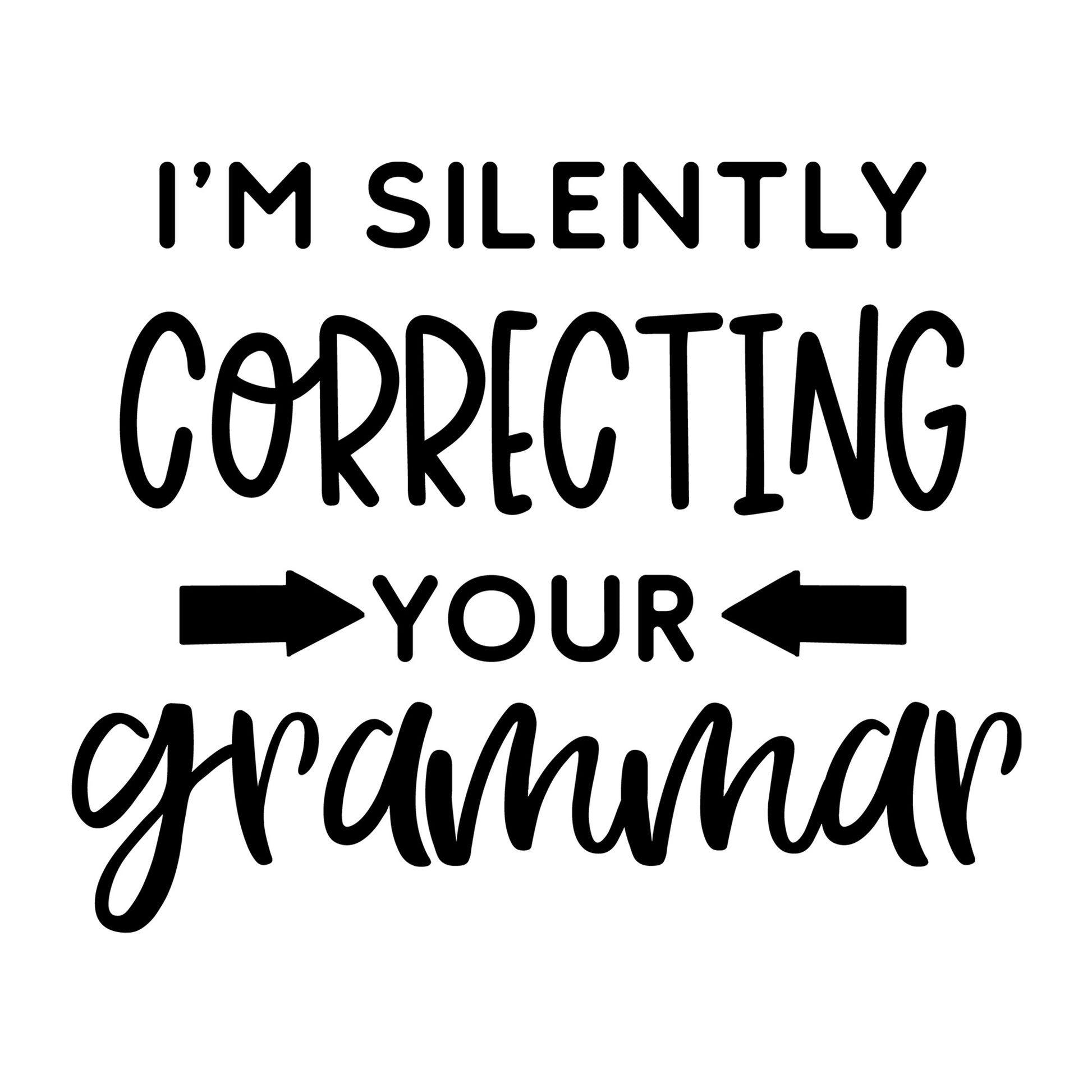 I'm Silently Correcting Your Grammar SVG design for Cricut, Silhouette, laser cutting, vinyl, sublimation, funny shirts, decals, mugs, and DIY craft projects.
