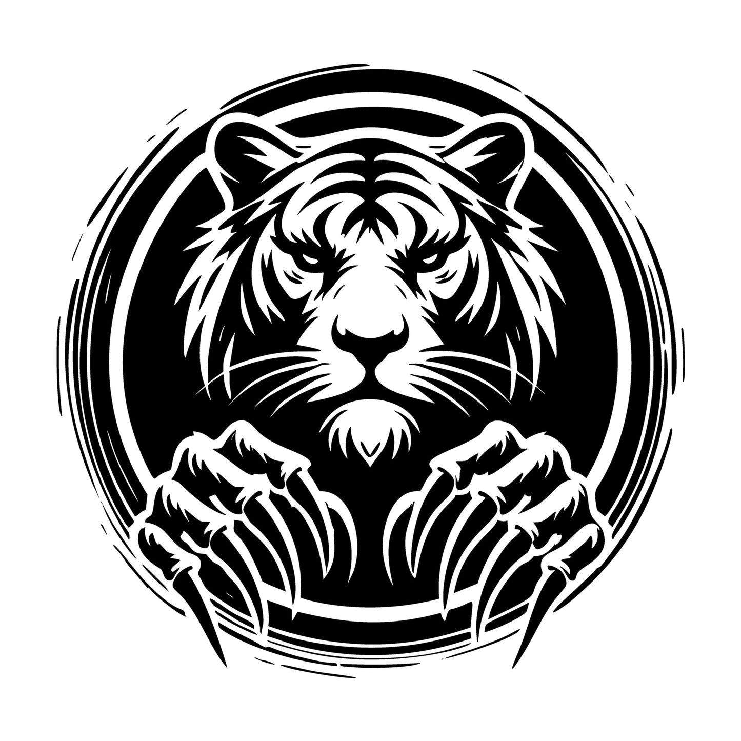 Intense Tiger Face with Dramatic Claw Design SVG design for Cricut, Silhouette, laser cutting, vinyl, sublimation, and craft projects.