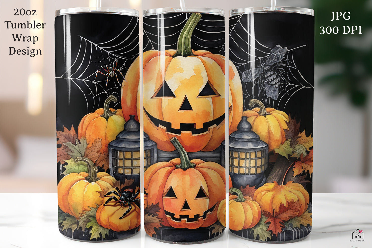 Watercolor Halloween 20oz Tumbler Wrap Bundle Sublimation Designs JPG - Craft House SVG