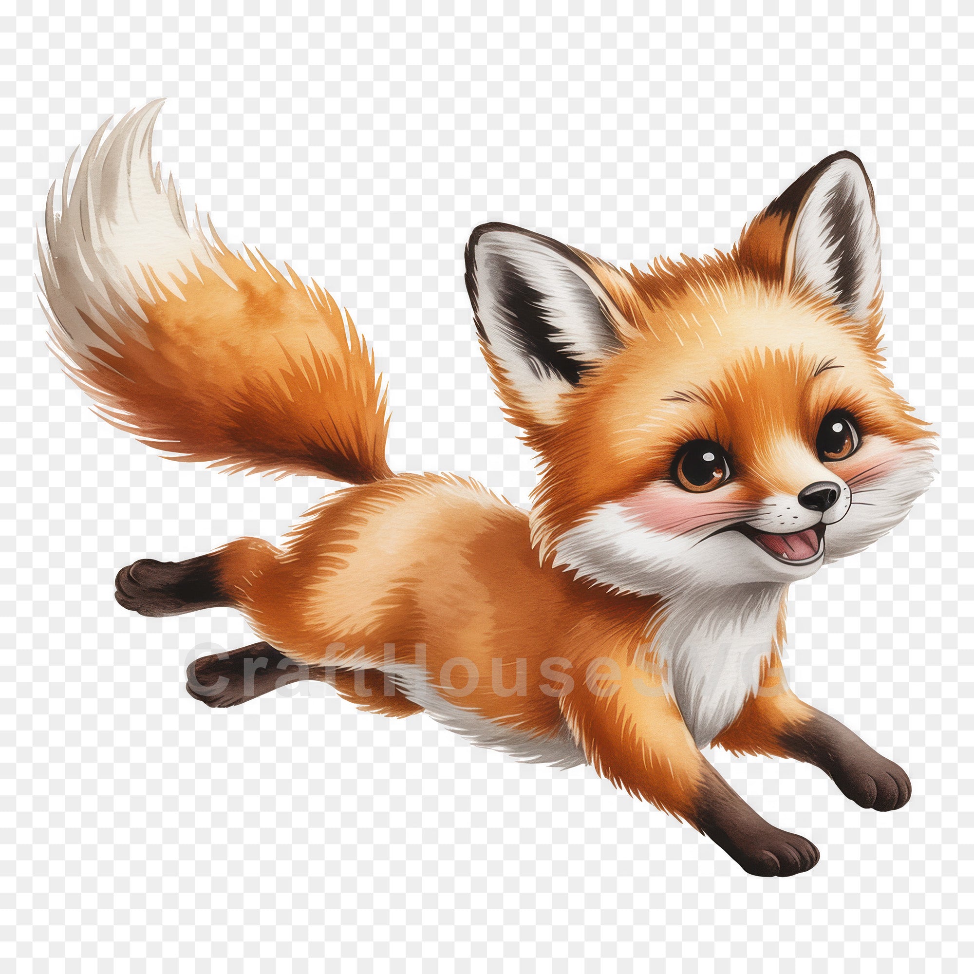 Joyful Running Fox PNG Clip Art Sublimation