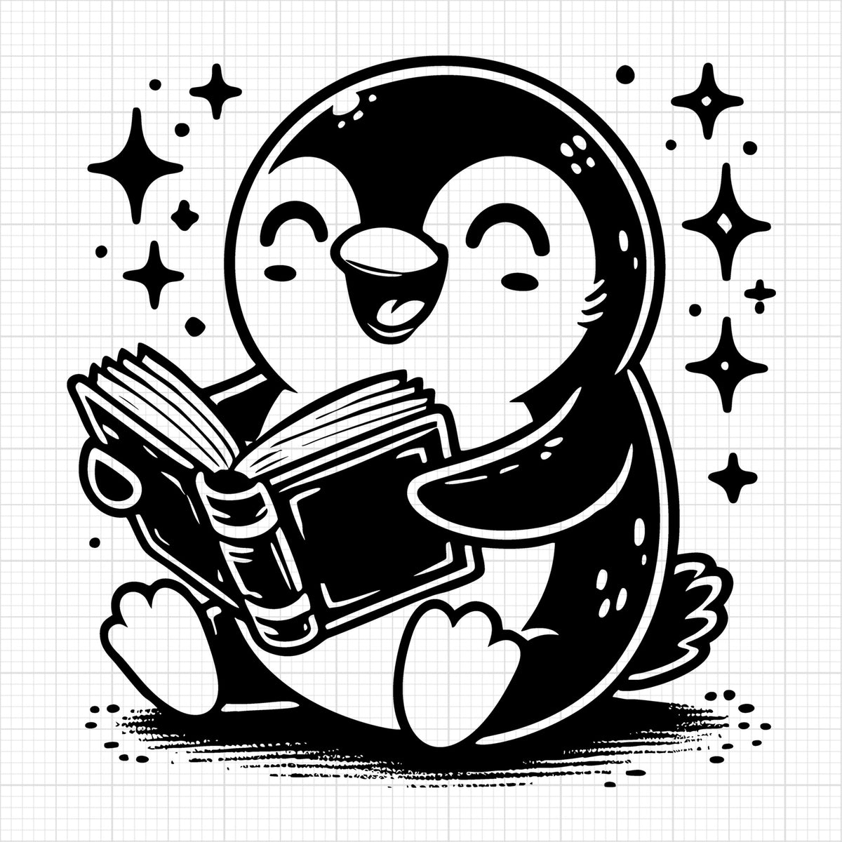 Joyful Penguin Reading a Magical Book