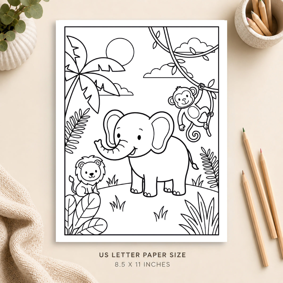 Jungle Animals Coloring Page 1