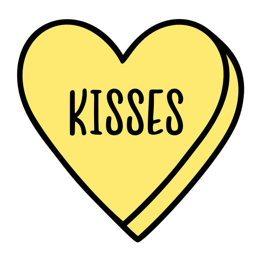 Kisses SVG design for Cricut, Silhouette, laser cutting, vinyl, sublimation, Valentine conversation hearts, and craft projects.