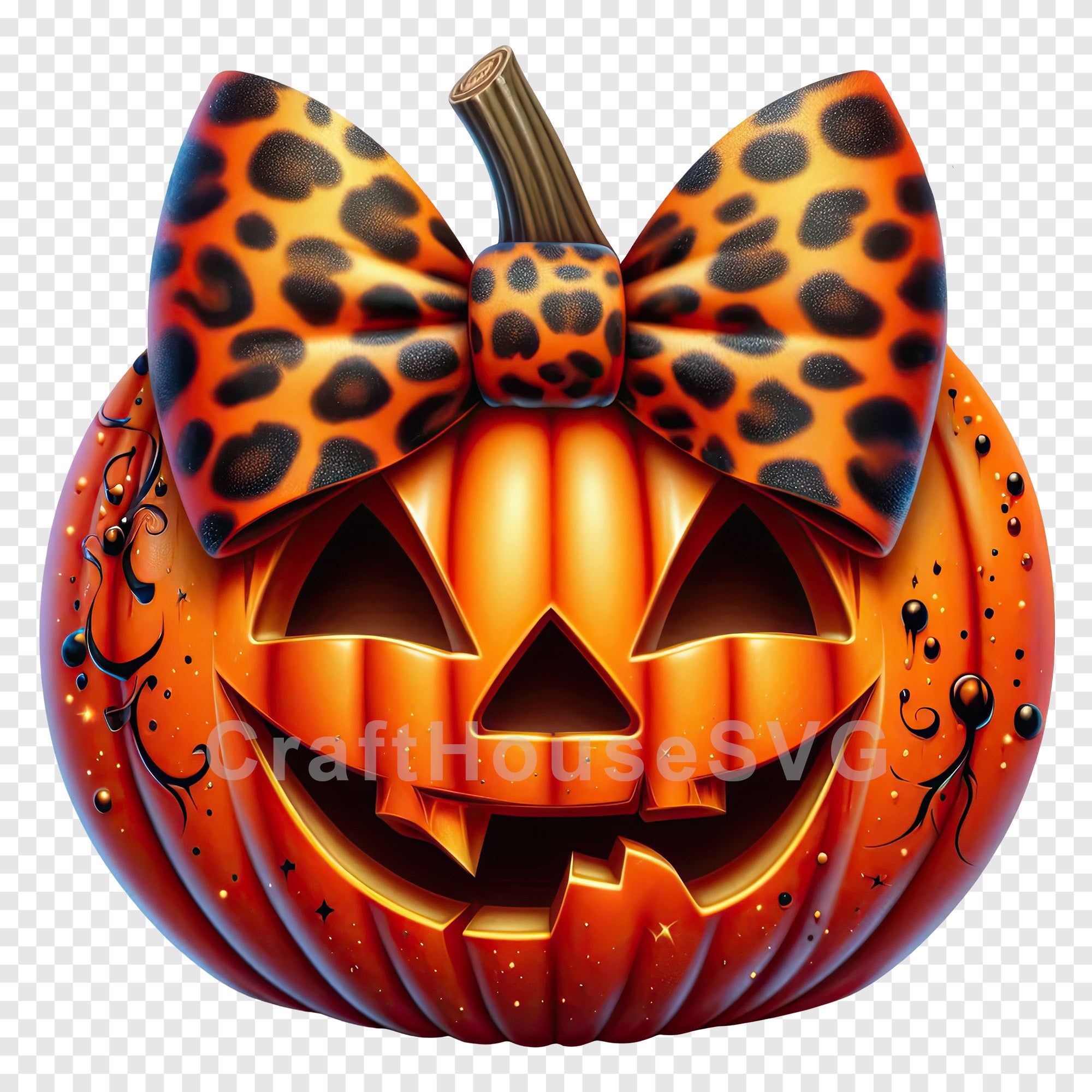 Leopard Bow Pumpkin PNG Clip Art Sublimation