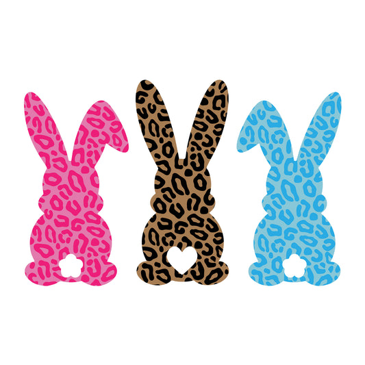 Leopard print bunnies SVG design for Cricut, Silhouette, laser cutting and Easter crafts.
