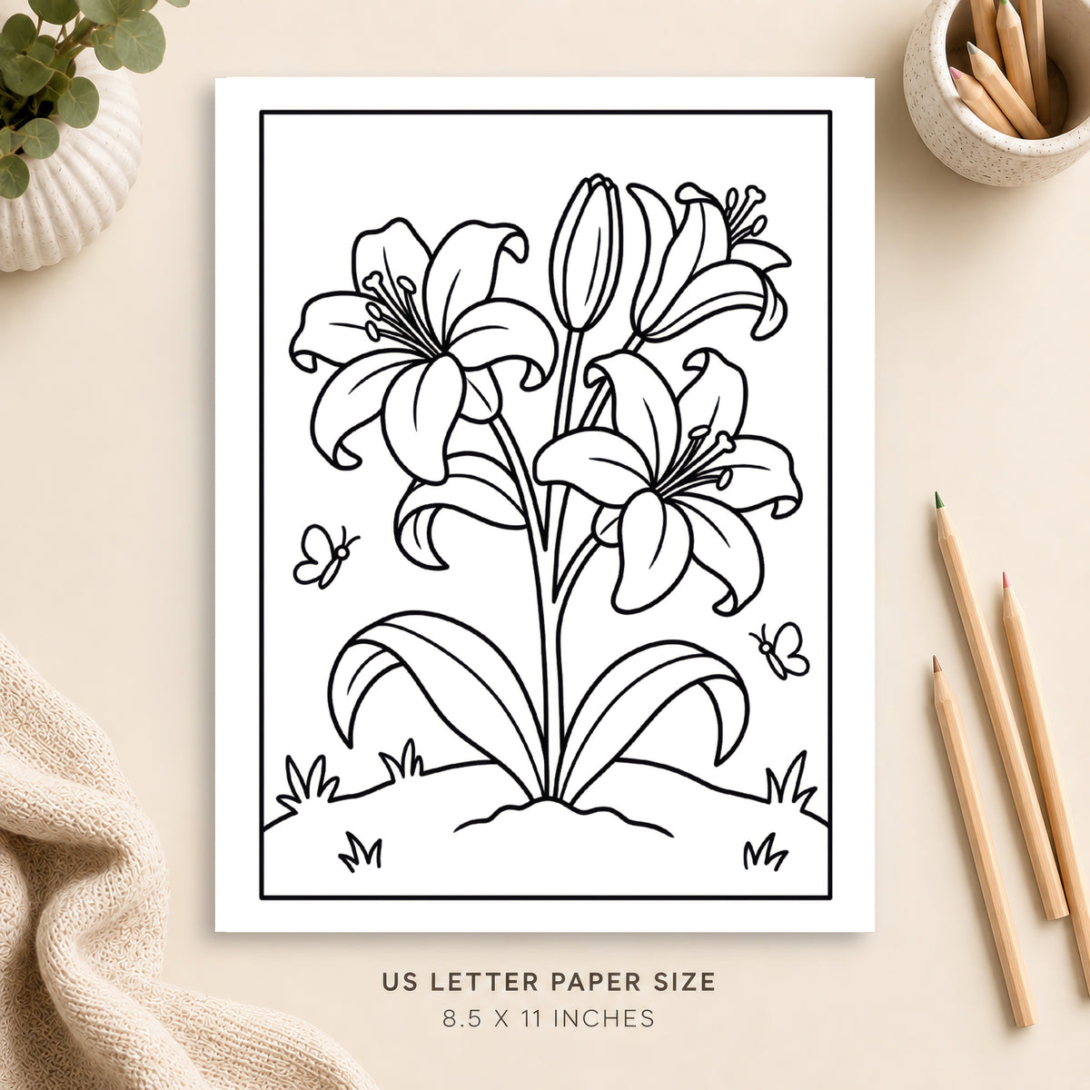 Lily Flowers Coloring Page 2