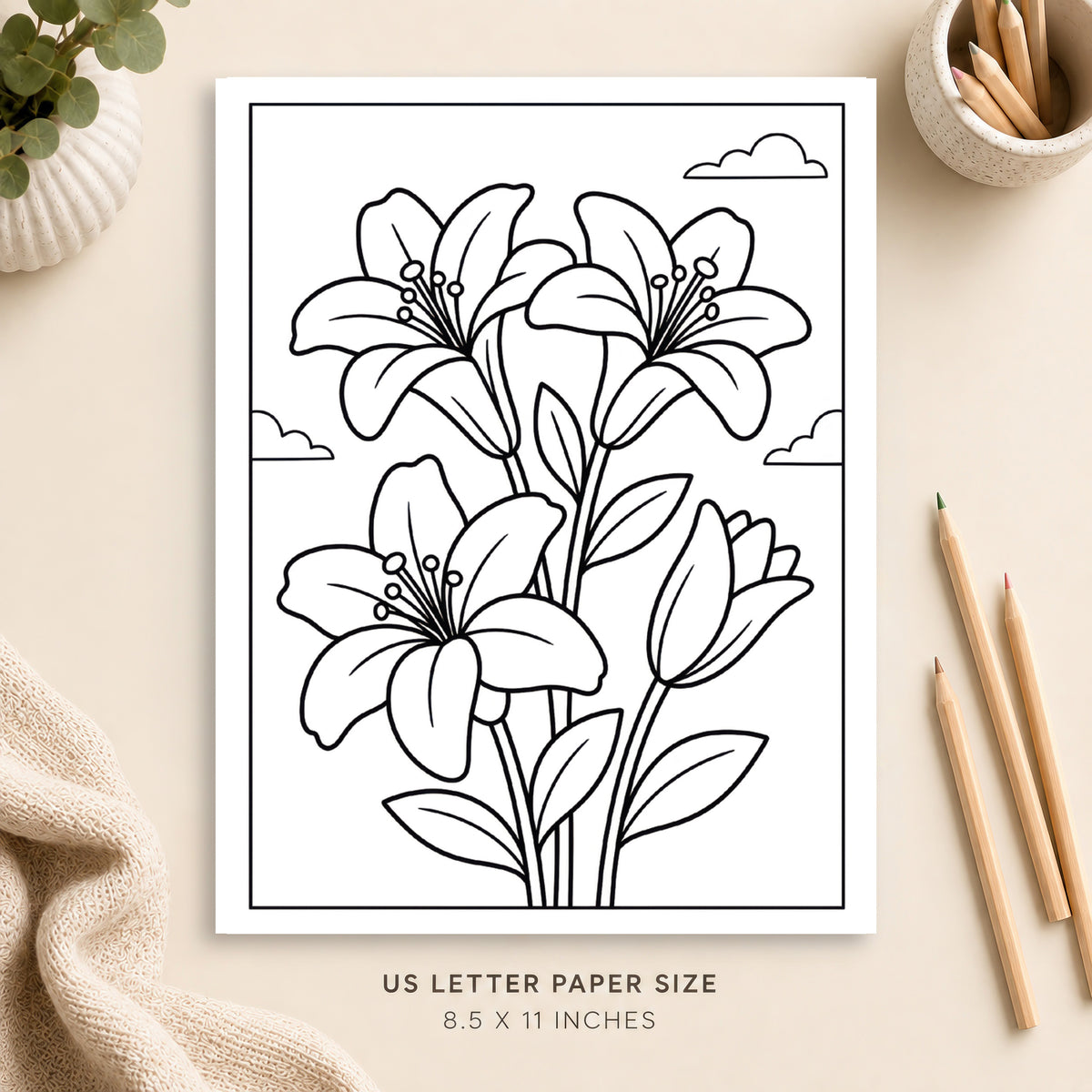 Lily Flowers Coloring Page 3