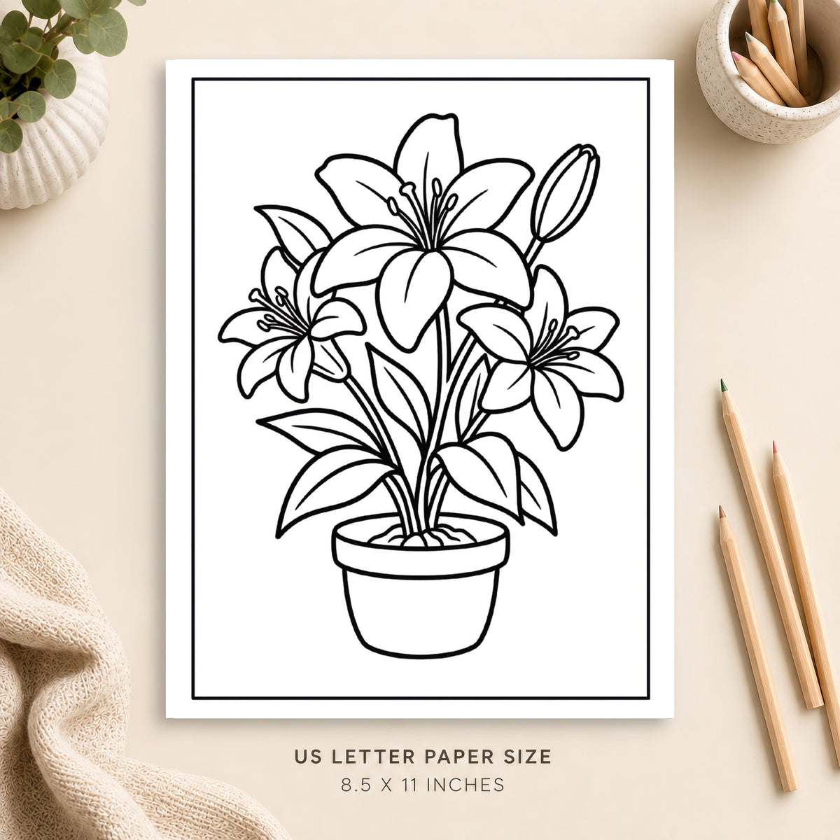 Lily Flowers Coloring Page 4