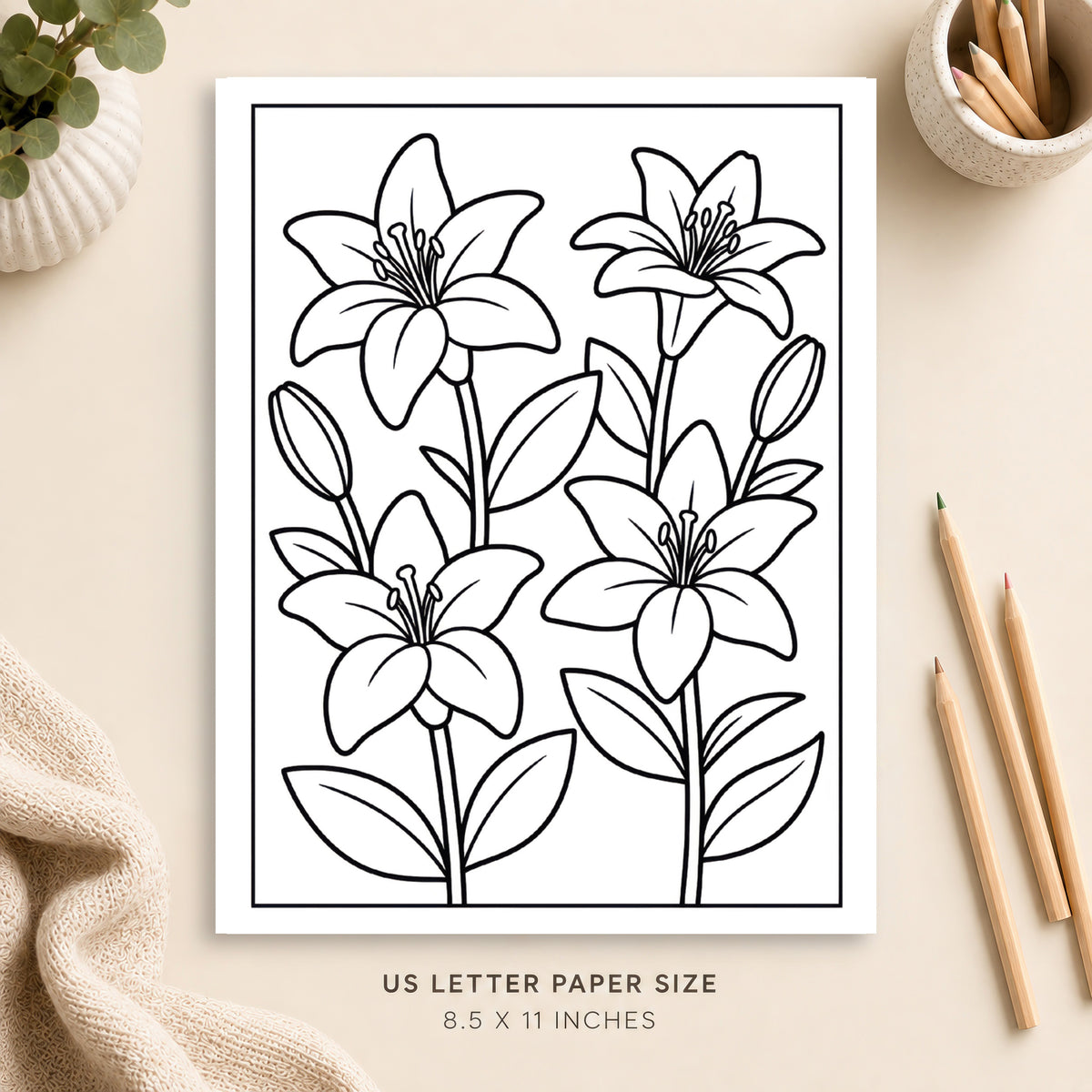 Lily Flowers Coloring Page 5