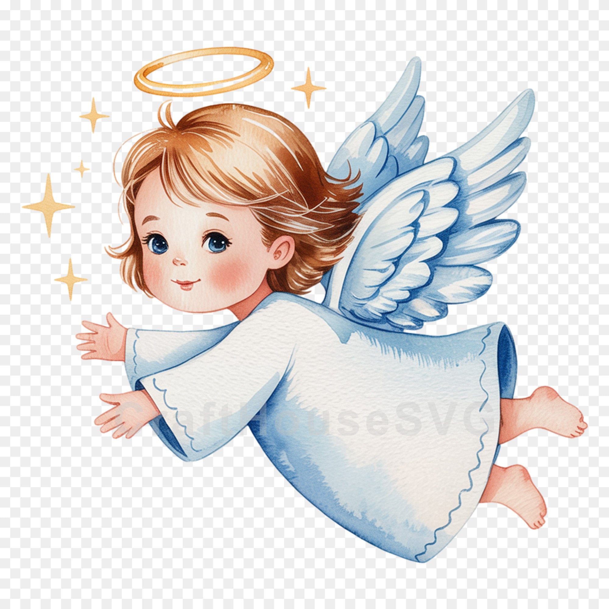 Little Angel Flying with Halo PNG Clip Art Sublimation