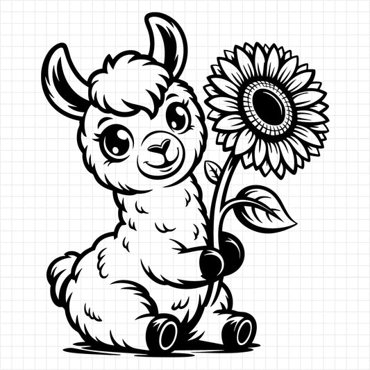 Llama Holding Sunflower SVG - Craft House SVG