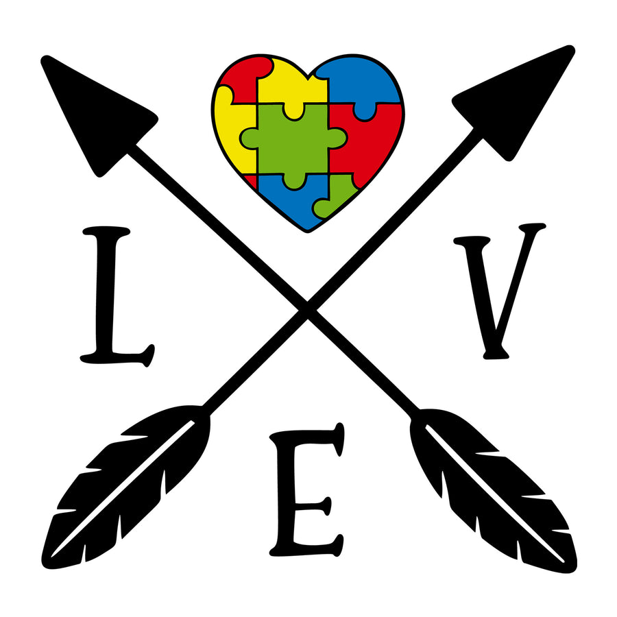 Love Crossed Arrows Puzzle SVG design for Cricut, Silhouette, laser cutting, vinyl, sublimation, autism awareness crafts, and DIY projects.